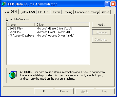 ODBC Data Source
Administrator Dialog