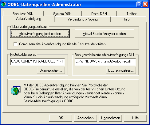 Tracing im
ODBC-Datenquellen-Administrator
