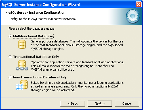 MySQL Server Instance Config Wizard: Usage
Dialog