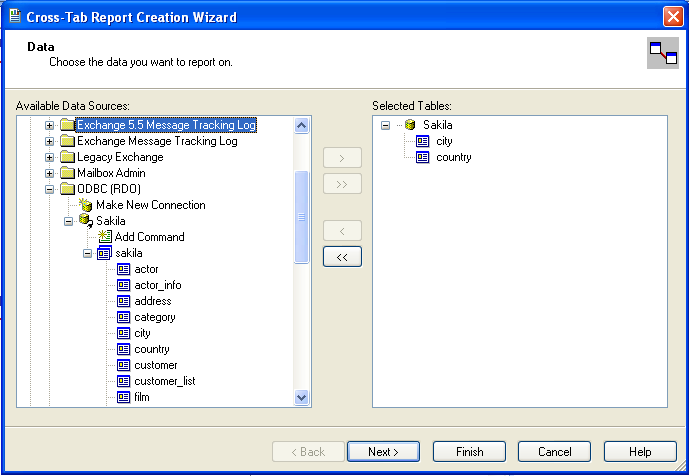Selecting an tables in Crystal
Reports